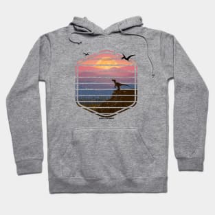 Jurassic T Rex Sunset - Blue Velociraptor CityScape Hoodie